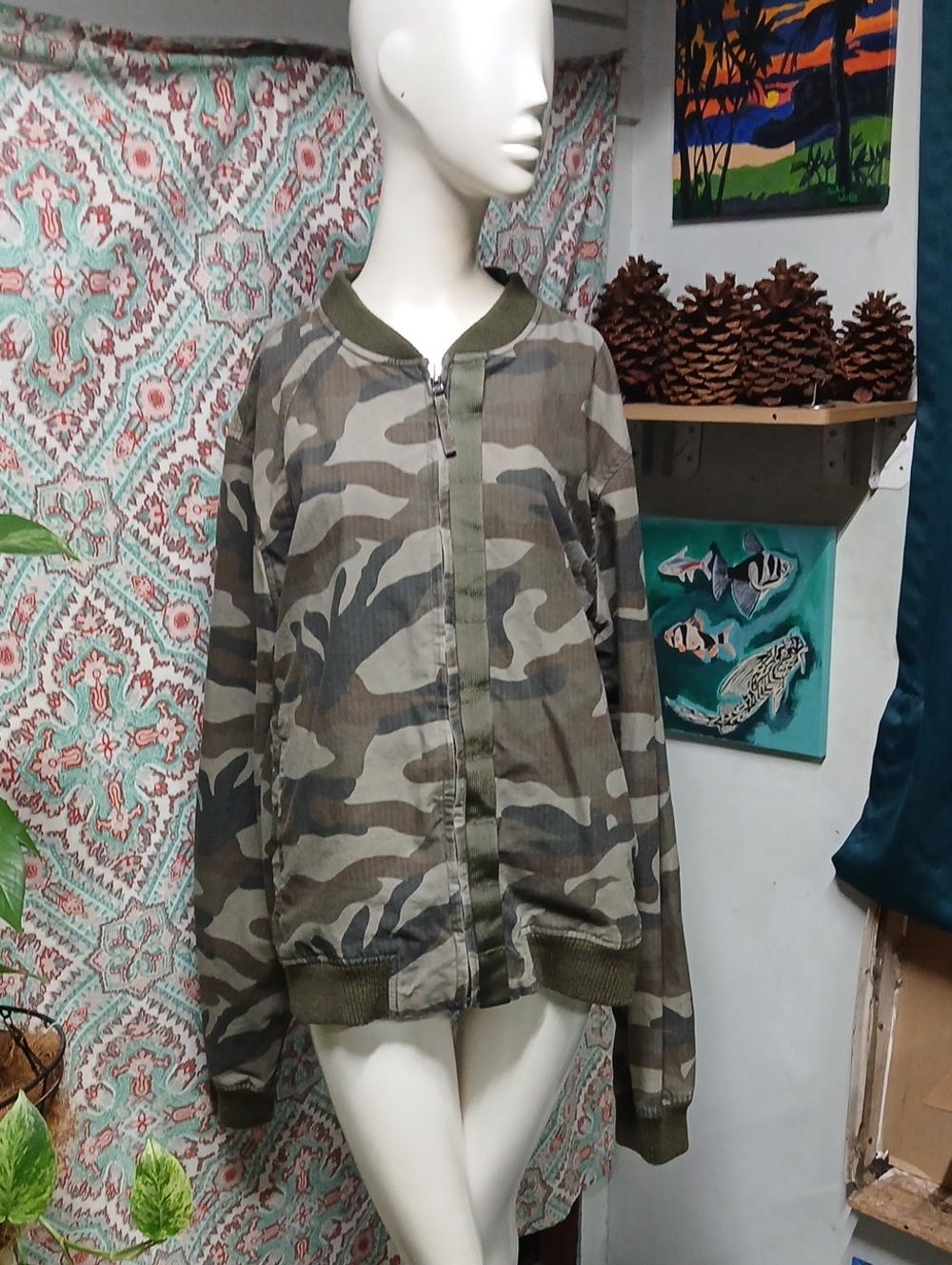 Sean John Men's Olive Green Camo Bomber Jacket, Size XXL